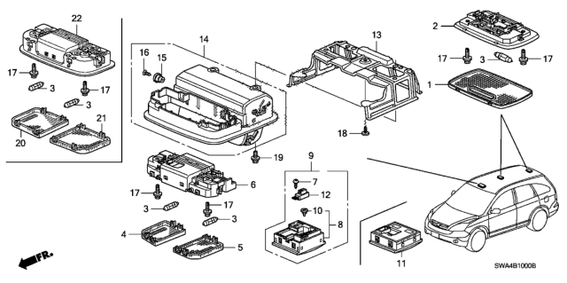 2007 Honda CR-V Bracket, Roof Lining Diagram for 83201-SXS-A00