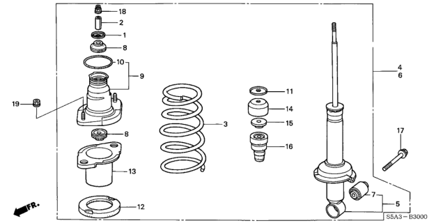 2001 Honda Civic Shock Absorber Unit, Rear Diagram for 52611-S5D-A05