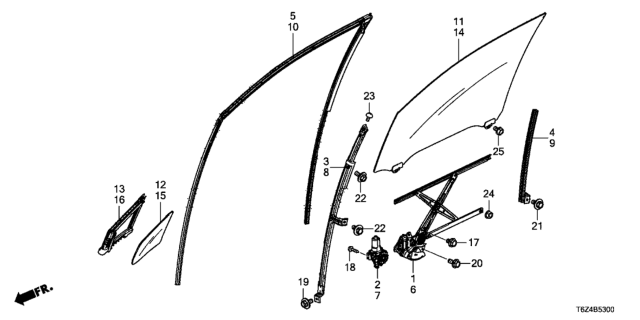 2017 Honda Ridgeline Motor Assembly, Left Front Window Diagram for 72255-TG7-A01