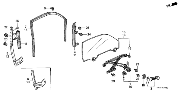 1991 Honda CRX Door Window Diagram