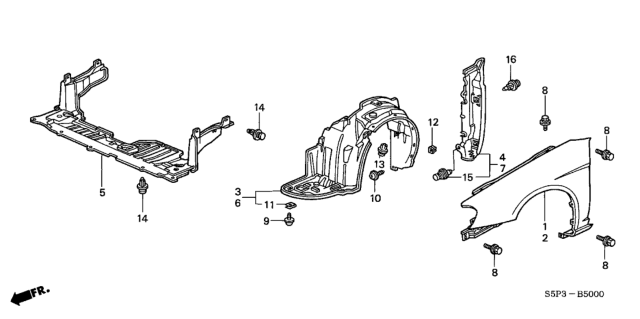 2001 Honda Civic Shield, FR. Splash Diagram for 74111-S5A-A00