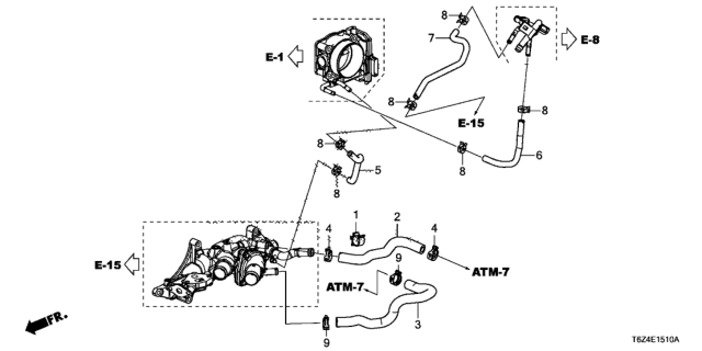 2017 Honda Ridgeline 4 Door RTL (2WD) KA 6AT Water Hose Diagram