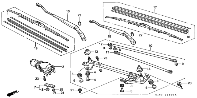 1998 Honda CR-V Link, FR. Wiper Diagram for 76530-S10-A01