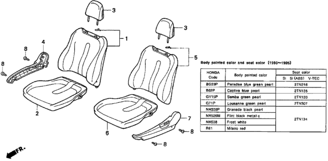 1994 Honda Del Sol 2 Door S KA 5MT Seat Diagram