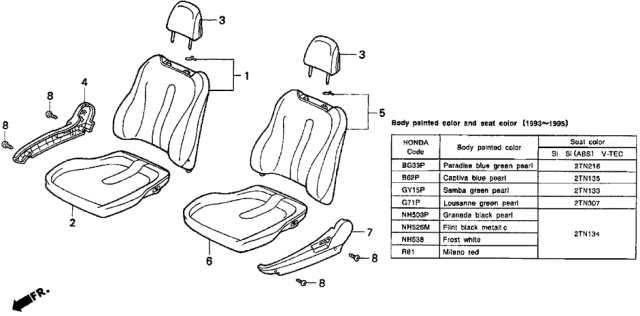 1995 Honda Del Sol Cushion Assy., R. FR. Seat *2Tn307* (GRAPHITE BLACK/SPECTRUM DARK GREEN) Diagram for 81130-SR2-C22ZF