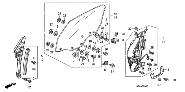 2009 Honda S2000 2 Door BASE KA 6MT Door Windows - Regulator Diagram