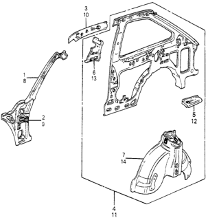 1985 Honda Accord Stiffener, L. RR. Damper Diagram for 70674-SA5-310ZZ