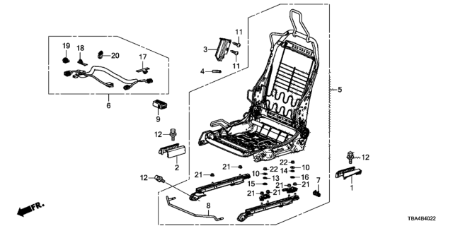 2017 Honda Civic 4 Door SI KA 6MT Front Seat Components (Passenger Side) Diagram