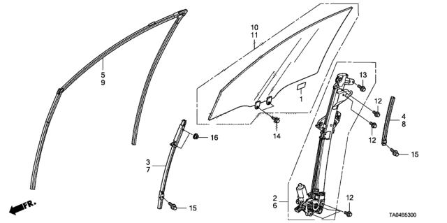 2009 Honda Accord Front Door Glass  - Regulator Diagram