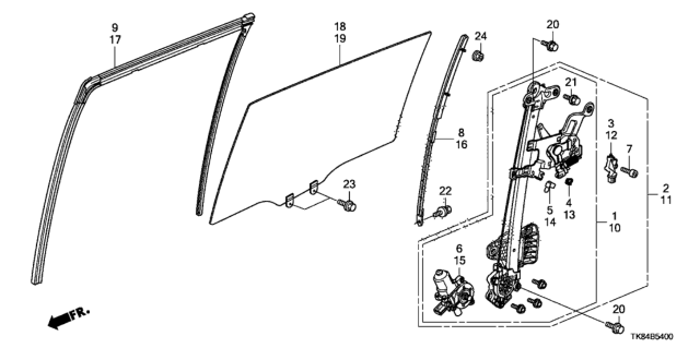 2011 Honda Odyssey Regulator Assembly Left, Rear Diagram for 72750-TK8-A12