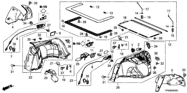 2010 Honda Crosstour Insulator, L. RR. Wheelhouse Diagram for 74691-TP6-A00