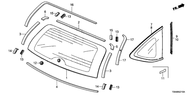 2013 Honda CR-V Set,RR Windshield Glass Diagram for 73211-T0G-A11