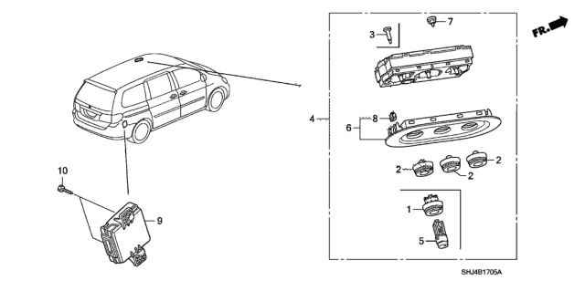 2005 Honda Odyssey 5 Door LX KA 5AT Heater Control (Rear) Diagram