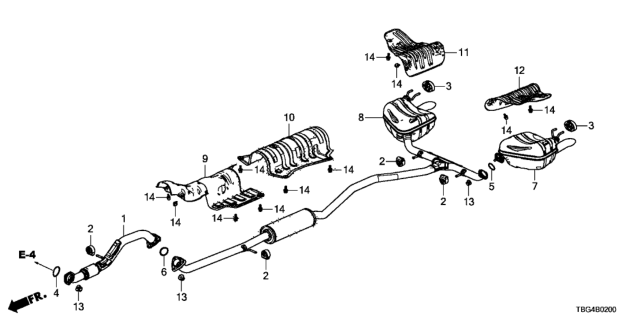 2018 Honda Civic Muffler, Driver Side Exhuast Diagram for 18305-TBH-A11