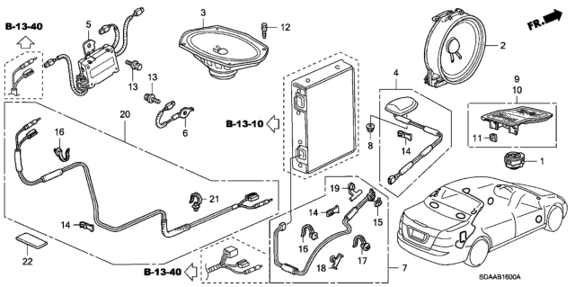 2007 Honda Accord Antenna Assembly, Xm (Royal Blue Pearl) Diagram for 39150-SDA-L41ZB