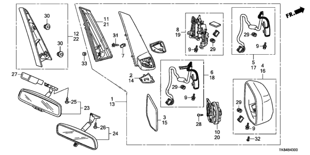 2011 Honda Odyssey Mirror Assembly, Driver Side Door (R.C.) Diagram for 76250-TK8-A01