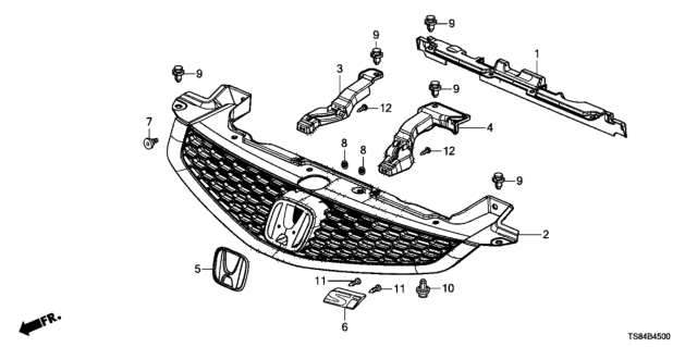 2012 Honda Civic Stay, L. FR. Grille Diagram for 71128-TR0-A01