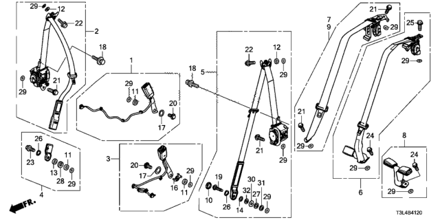 2013 Honda Accord Outer Set, Left Front Seat Belt (Graphite Black) Diagram for 04818-T3L-A00ZB