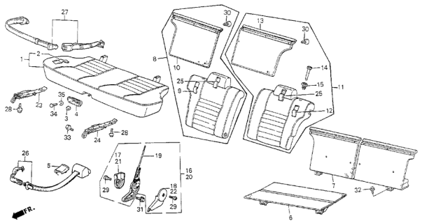 1987 Honda Civic Rear Seat - Seat Belt Diagram 2