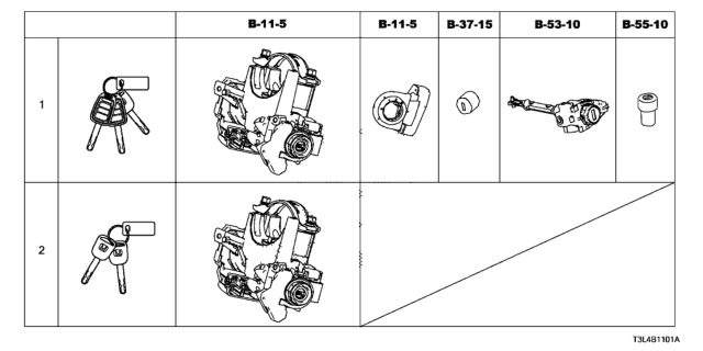 2016 Honda Accord Key Cylinder Set Diagram