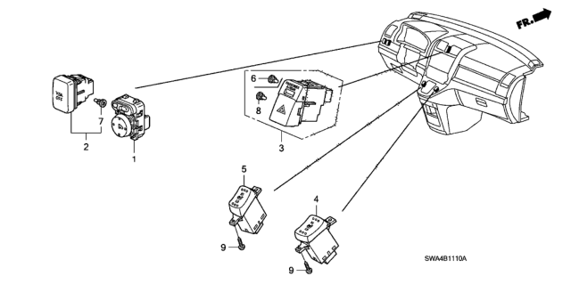 2009 Honda CR-V Switch Assembly, Passenger Side Heated Seat (Dark Gun Metallic) Diagram for 35600-SWA-A01ZA