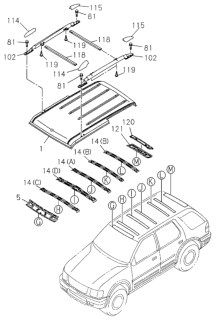 2002 Honda Passport 4 Door 4LX KA 4AT Roof Panel (Exc. Sunroof) Diagram