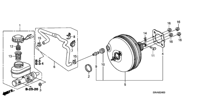 2008 Honda Pilot 5 Door EX (2WD) KA 5AT Brake Master Cylinder  - Master Power Diagram