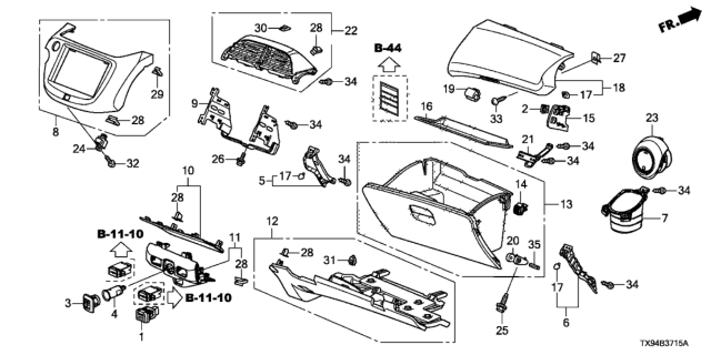 2013 Honda Fit EV Instrument Panel Garnish (Passenger Side) Diagram