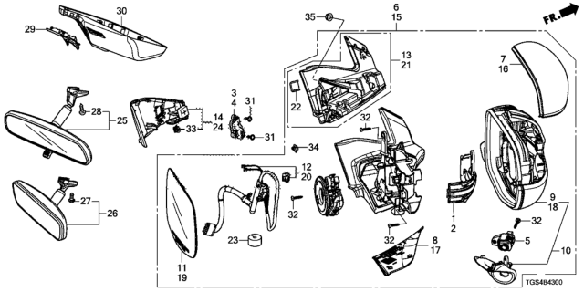 2020 Honda Passport 5 Door EXL (2WD) KA 9AT Mirror Diagram