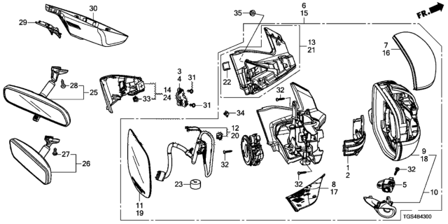 2021 Honda Passport Mirror, Driver Side Dr (Crystal Black Pearl) Diagram for 76250-TG7-A92ZE