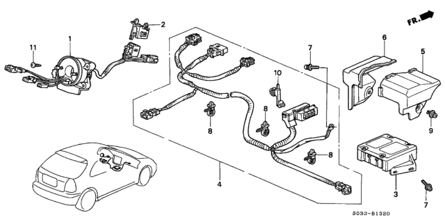 1998 Honda Civic 3 Door CX KA 4AT SRS Unit Diagram