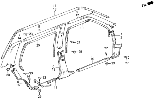 1987 Honda Civic 4 Door GL KA 5MT Door Trim Diagram