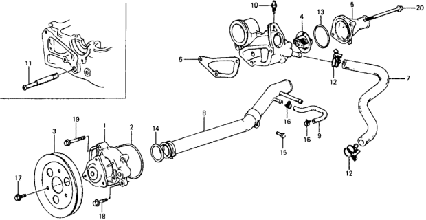 1978 Honda Civic 5 Door ** KH HMT Water Pump - Thermostat Diagram