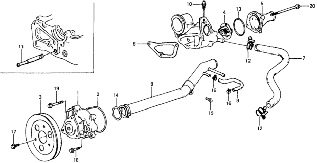 1979 Honda Civic Water Pump - Thermostat Diagram