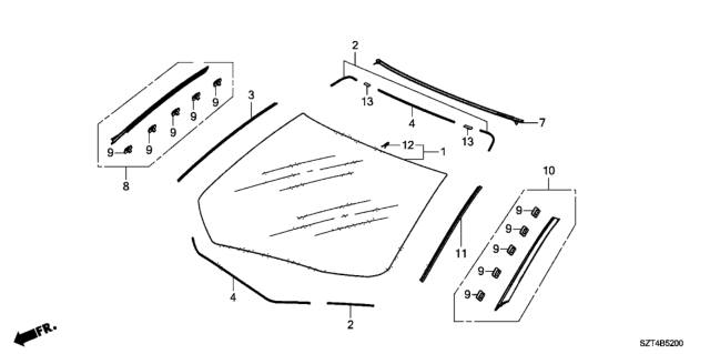 2011 Honda CR-Z Molding, FR. Windshield Diagram for 73150-SZT-G01