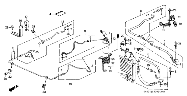 1990 Honda CRX 2 Door HF KH 5MT A/C Hoses - Pipes Diagram
