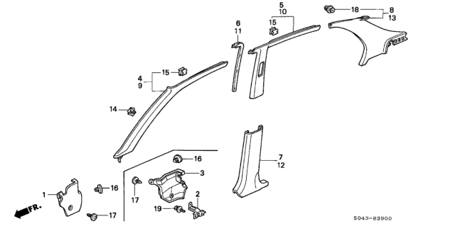 1997 Honda Civic Pillar Garnish Diagram