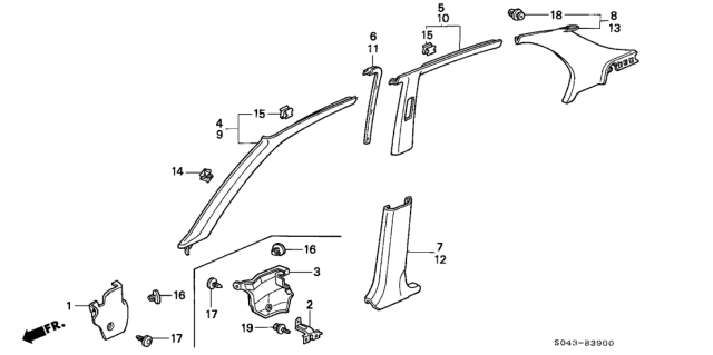 1996 Honda Civic Pillar Garnish Diagram