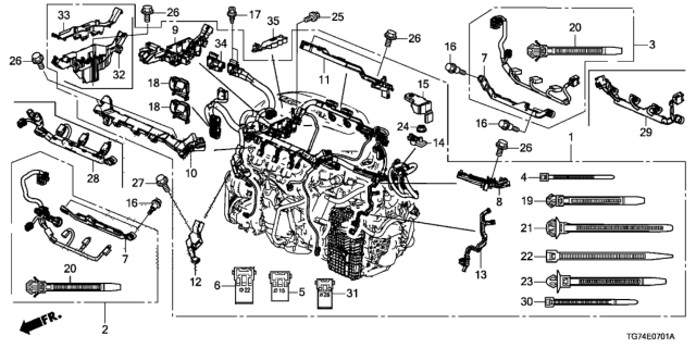 2021 Honda Pilot HOLDER, WIRE HARNESS BANK (SUB) Diagram for 32131-RLV-A50