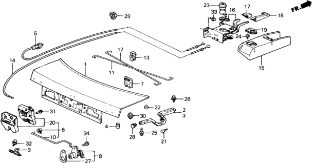 1989 Honda Accord 2 Door SEI KA 5MT Trunk Lid Diagram