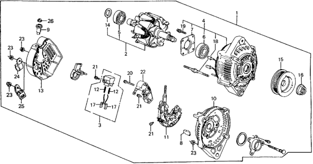 1988 Honda Civic Alternator Assembly (Cha50) (Denso) Diagram for 31100-PM5-A03