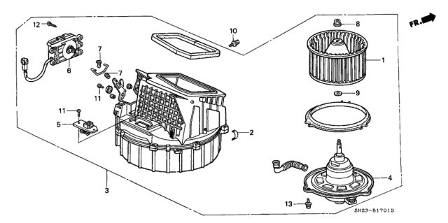 1989 Honda CRX Blower Assembly Diagram for 79300-SH2-A01