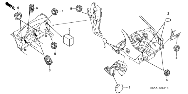 2004 Honda Civic 4 Door LX (SIDE SRS) KA 4AT Grommet (Rear) Diagram