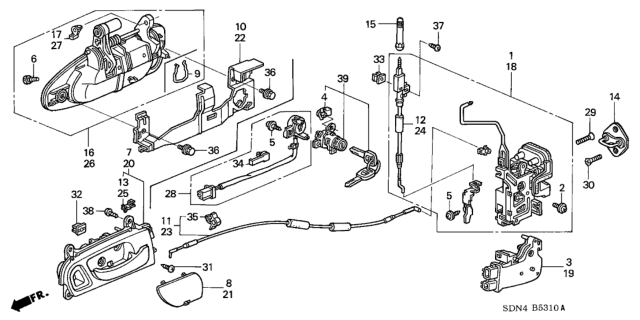 2003 Honda Accord Cable Assembly, Right Front Inside Handle Diagram for 72131-SDN-A01