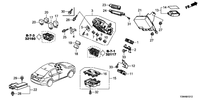 2017 Honda Accord Hybrid Box Assembly, Fuse Diagram for 38200-T3W-A04