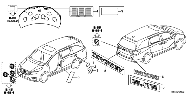2020 Honda Odyssey Emblems - Caution Labels Diagram
