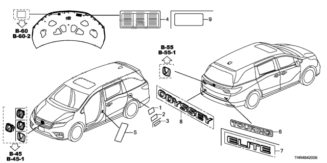 2022 Honda Odyssey Emblems - Caution Labels Diagram