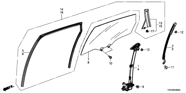 2019 Honda Clarity Electric Rear Door Glass - Regulator Diagram