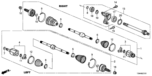 2017 Honda Accord Hybrid Shaft Assembly, R Drive Diagram for 44305-T3W-A02