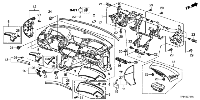 2014 Honda Crosstour Lid Assy., R. Instrument Side *NH167L* (GRAPHITE BLACK) Diagram for 77210-TP6-A00ZA